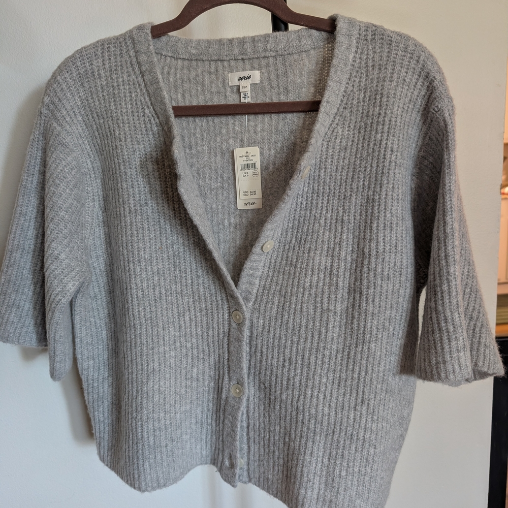 Aerie Light Gray Button-Up Cardigan